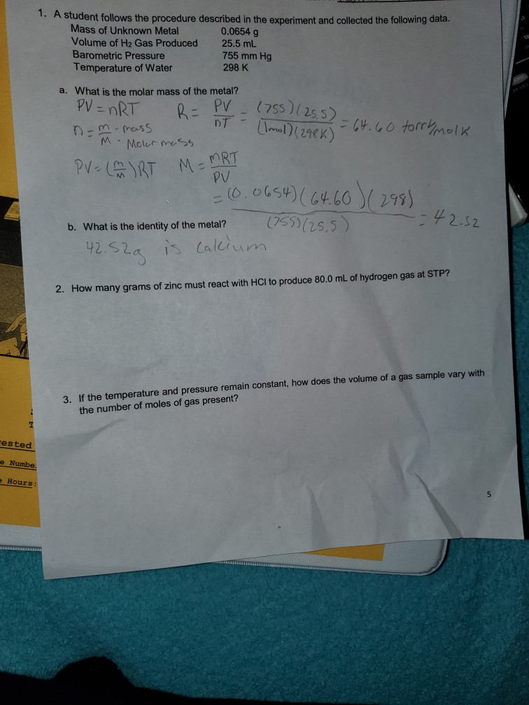 Solved 1. A student follows the procedure described in the | Chegg.com