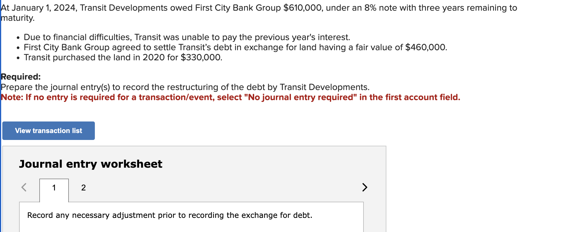 Solved At January 1,2024 , Transit Developments owed First
