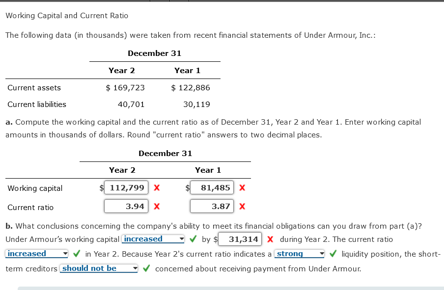 Solved Working Capital And Current Ratio The Following Data | Chegg.com