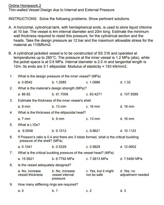 Solved Online Homework 2 Thin-walled Vessel Design Due To 