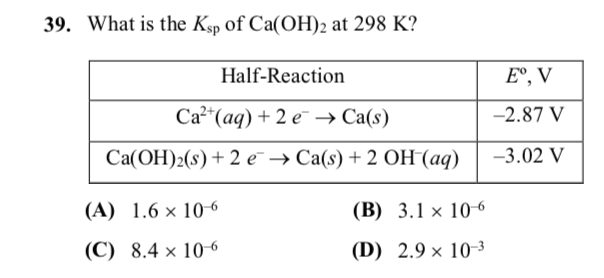 Solved 39 What Is The Ksp Of Ca Oh 2 At 298 K Chegg Solved 39 What Is The Ksp Of Ca Oh 2 At 298 K Chegg
