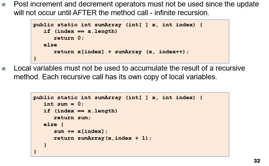 Solved Common Errors in Writing Recursive Methods The method | Chegg.com