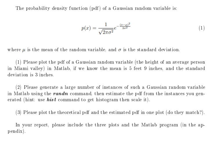 Solved The probability density function (pdf) of a Gaussian | Chegg.com