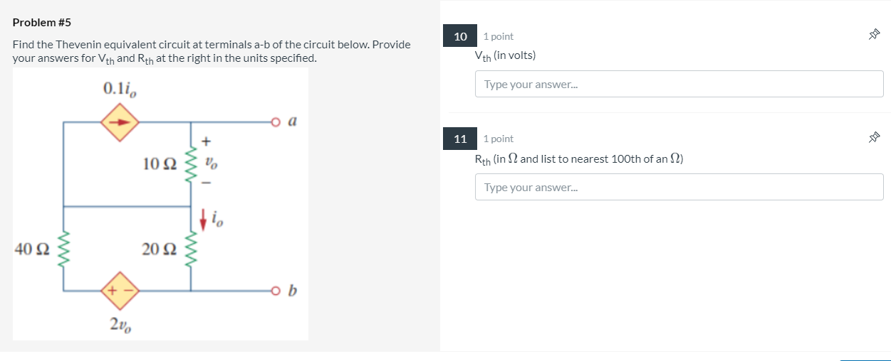 Solved Problem #5 10 Find the Thevenin equivalent circuit at | Chegg.com