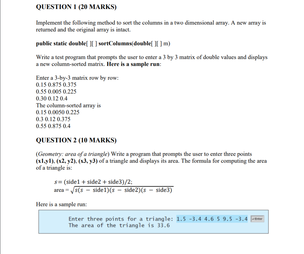 Solved QUESTION 1 (20 MARKS) Implement the following method | Chegg.com