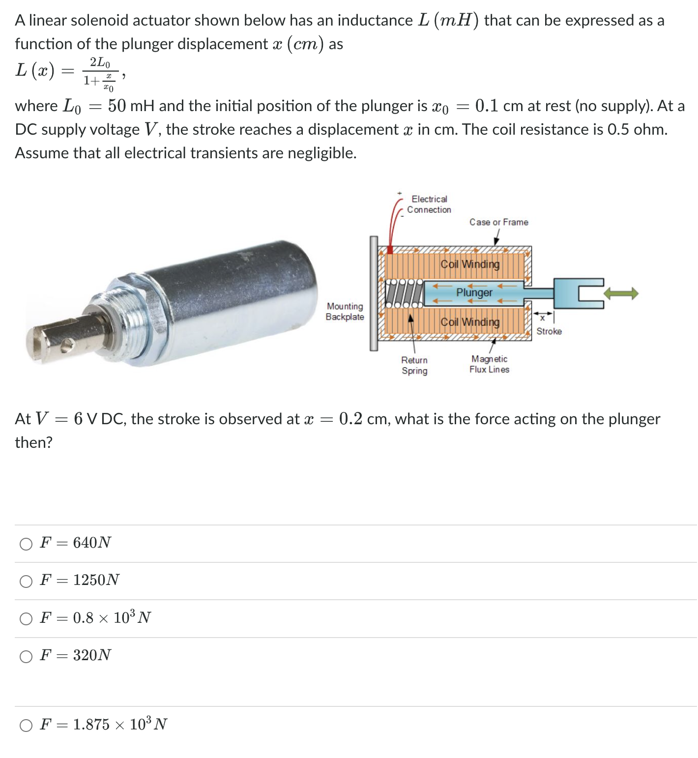 Solved A linear solenoid actuator shown below has an