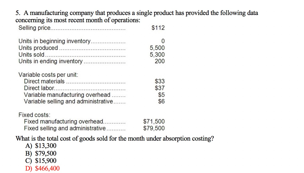 A Manufacturing Company That Produces A Single Product Solved 5. A manufacturing company that produces a single | Chegg.com