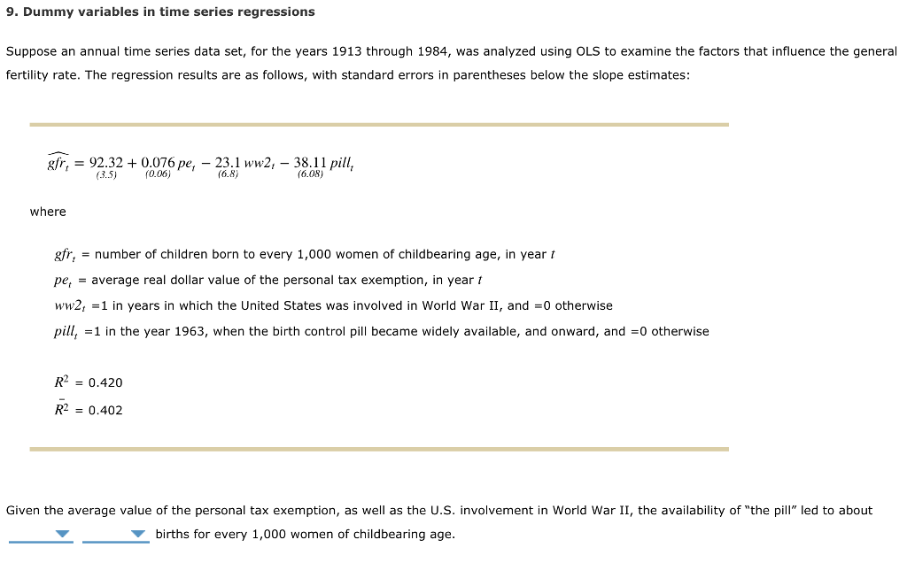 Solved 9. Dummy variables in time series regressions Suppose | Chegg.com