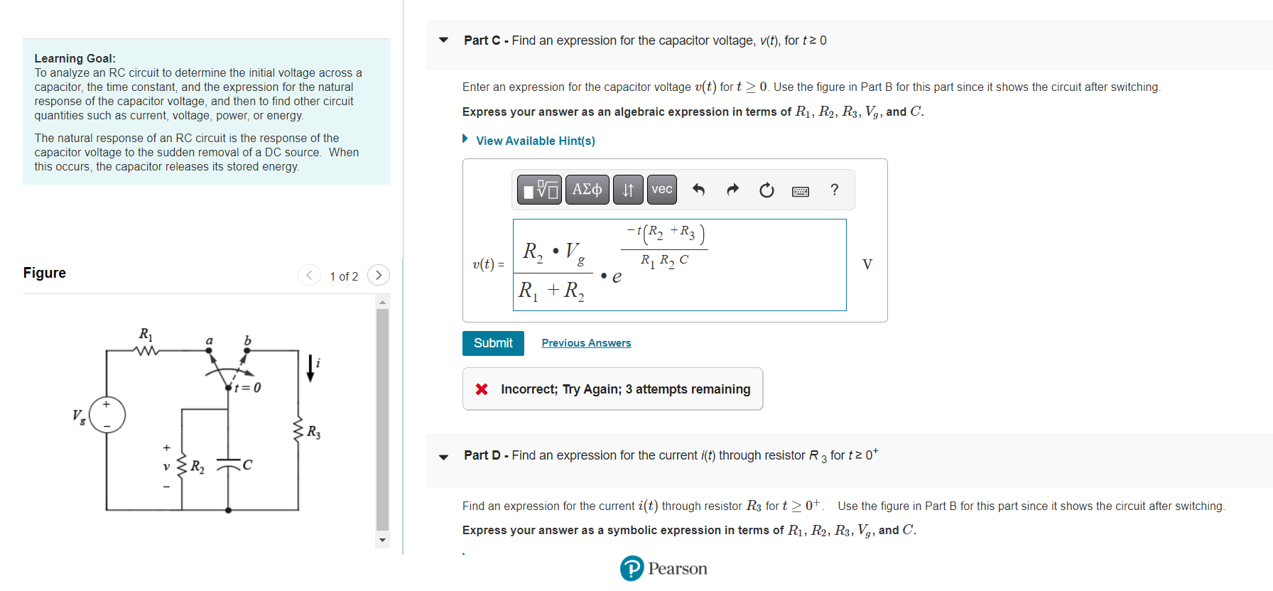 Solved Part C - Find an expression for the capacitor | Chegg.com