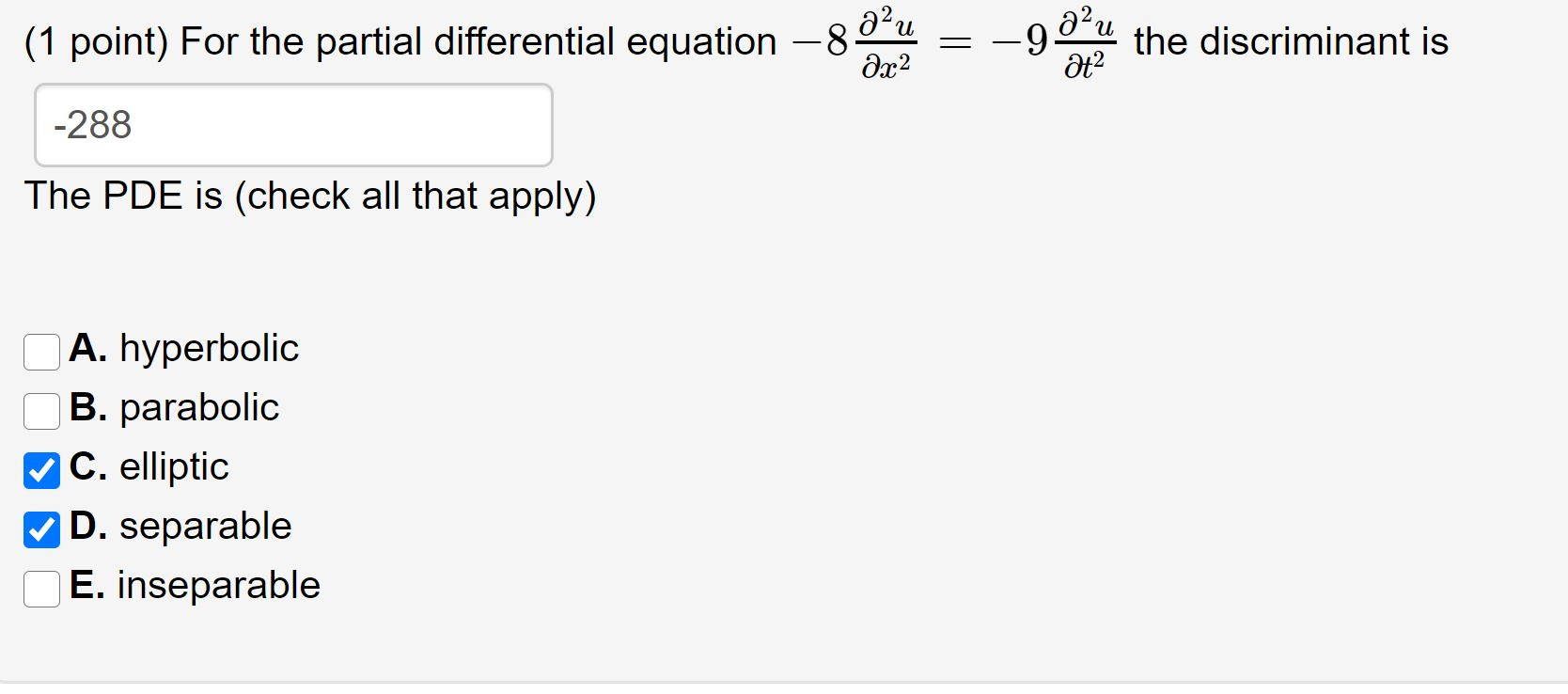 Solved (1 point) For the partial differential equation –782 | Chegg.com