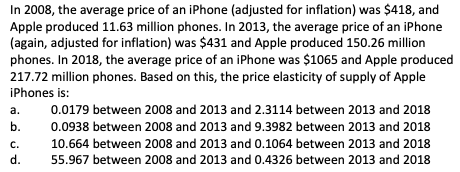 Solved In 2008, the average price of an iPhone (adjusted for | Chegg.com