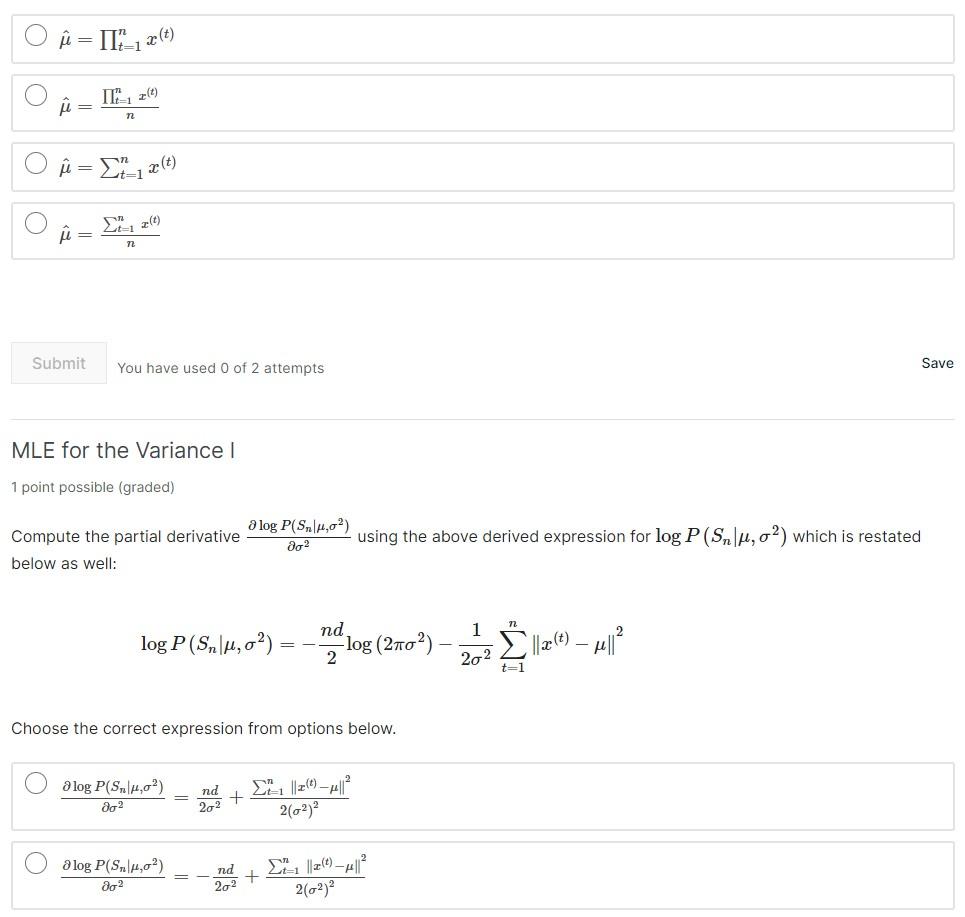 Mle For The Gaussian Distribution 1 Point Possible Chegg Com