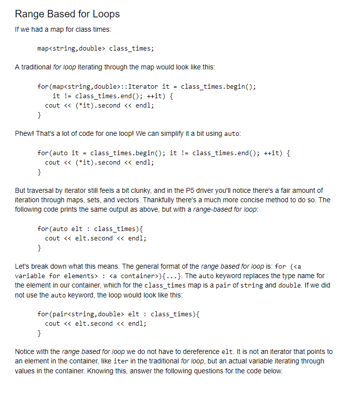 Solved Range Based for Loops If we had a map for class | Chegg.com