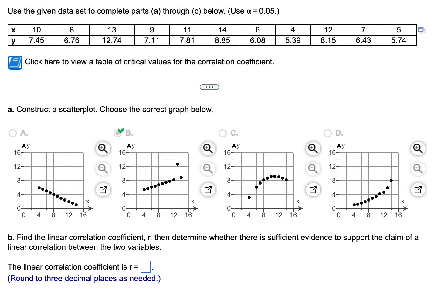 Solved b. Find the linear correlation coefficient, r, then | Chegg.com