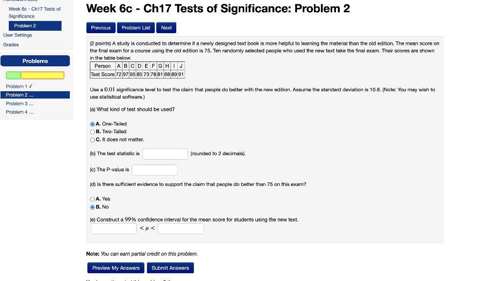 Solved Week 6c - Ch17 Tests of Significance: Problem 2 Week | Chegg.com