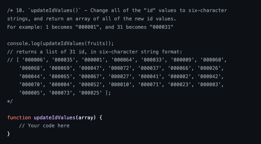 Solved /* 10. 'updateIdValues ()" - Change all of the "id" | Chegg.com