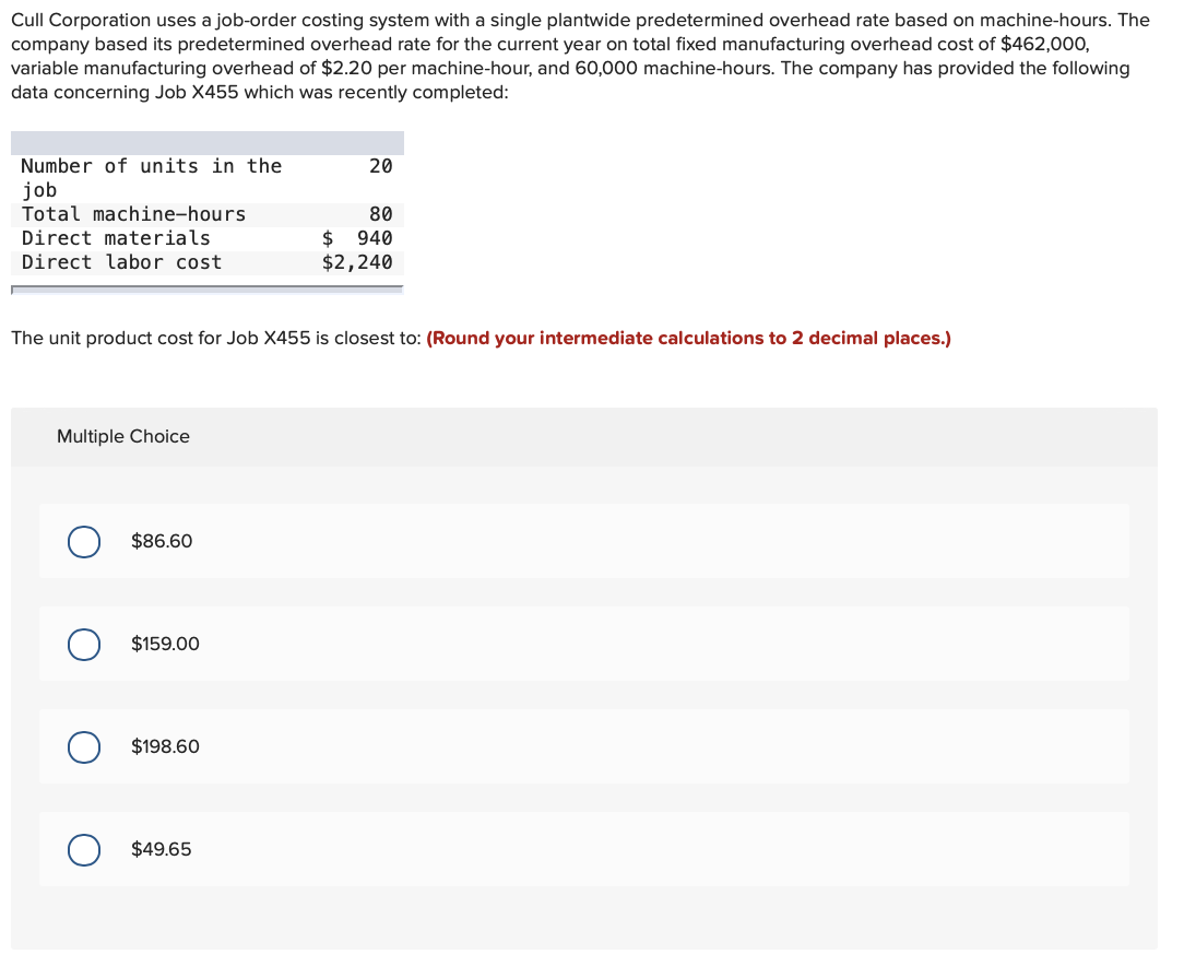 Solved Cull Corporation uses a job-order costing system with | Chegg.com