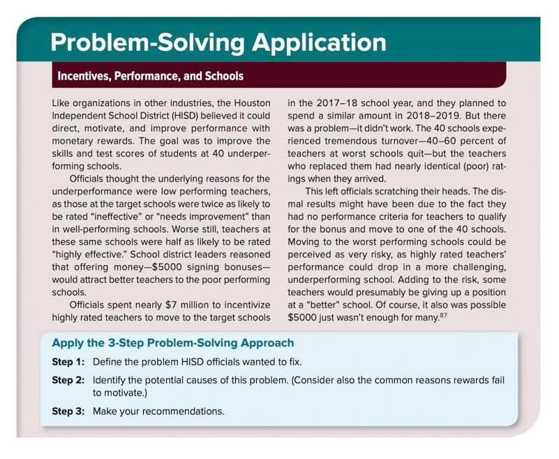 problem solving application incentives performance and schools quizlet