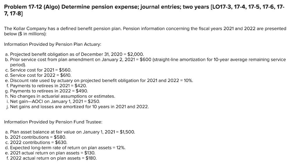 7,17−8] The Kollar Company has a defined benefit | Chegg.com