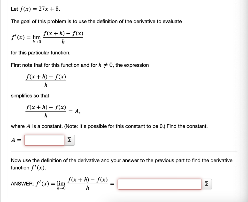 Solved Let f(x)=27x+8 The goal of this problem is to use the | Chegg.com