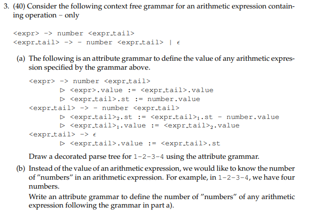 Solved 3. (40) Consider The Following Context Free Grammar | Chegg.com