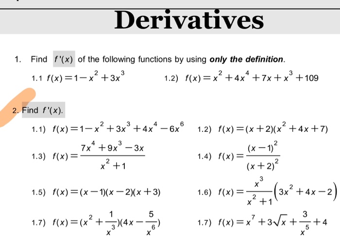 Solved Derivatives 1. Find f(x) of the following functions | Chegg.com