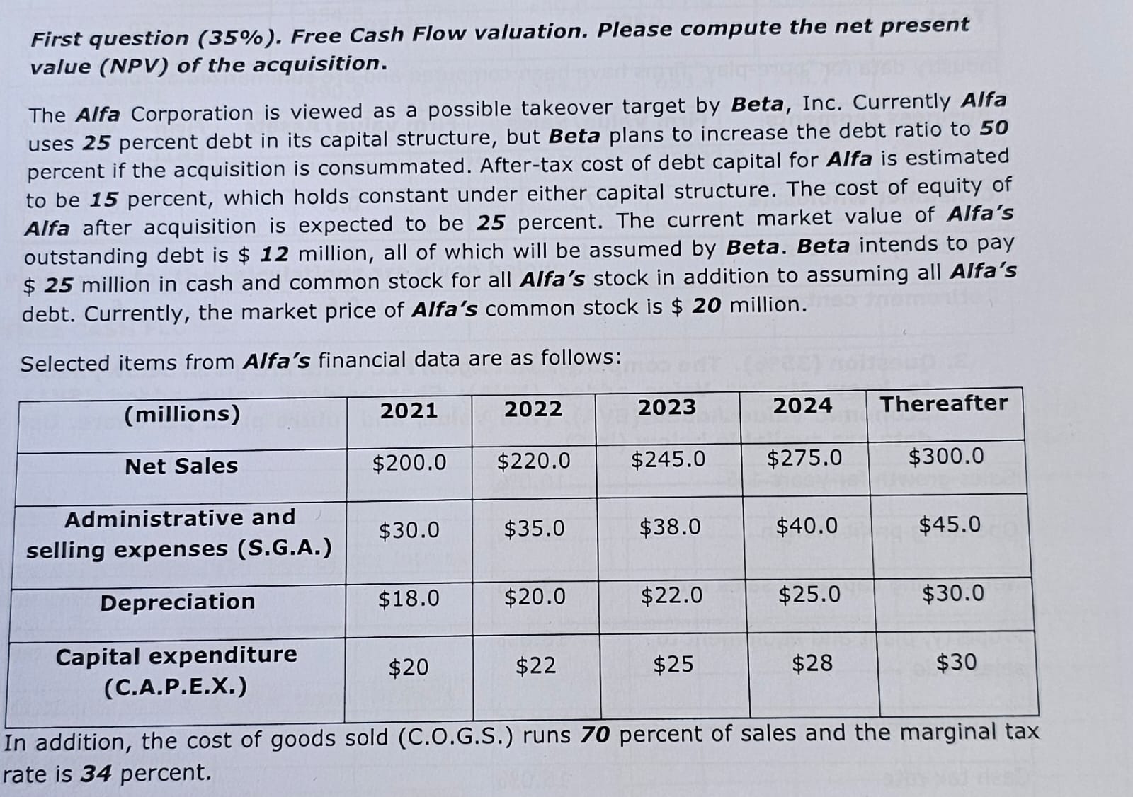 Solved First Question (35%). ﻿Free Cash Flow Valuation. | Chegg.com