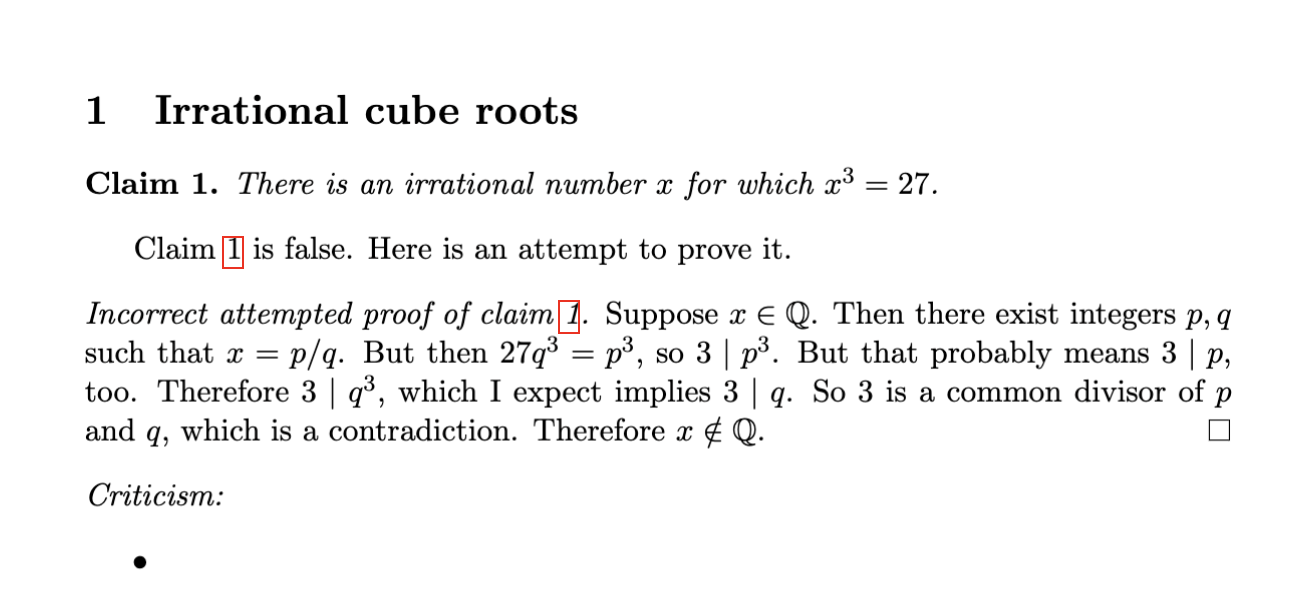 Solved 1 Irrational cube roots Claim 1. There is an
