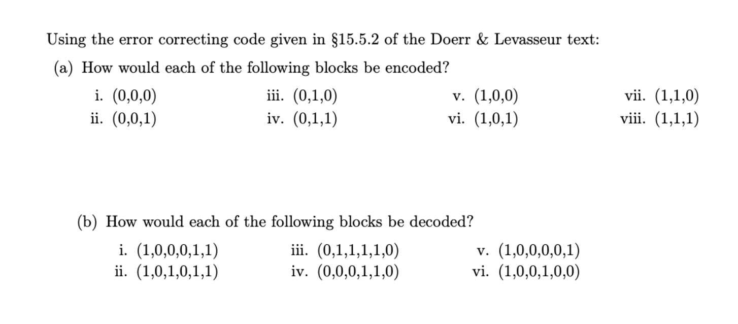 Solved Using The Error Correcting Code Given In $15.5.2 Of | Chegg.com