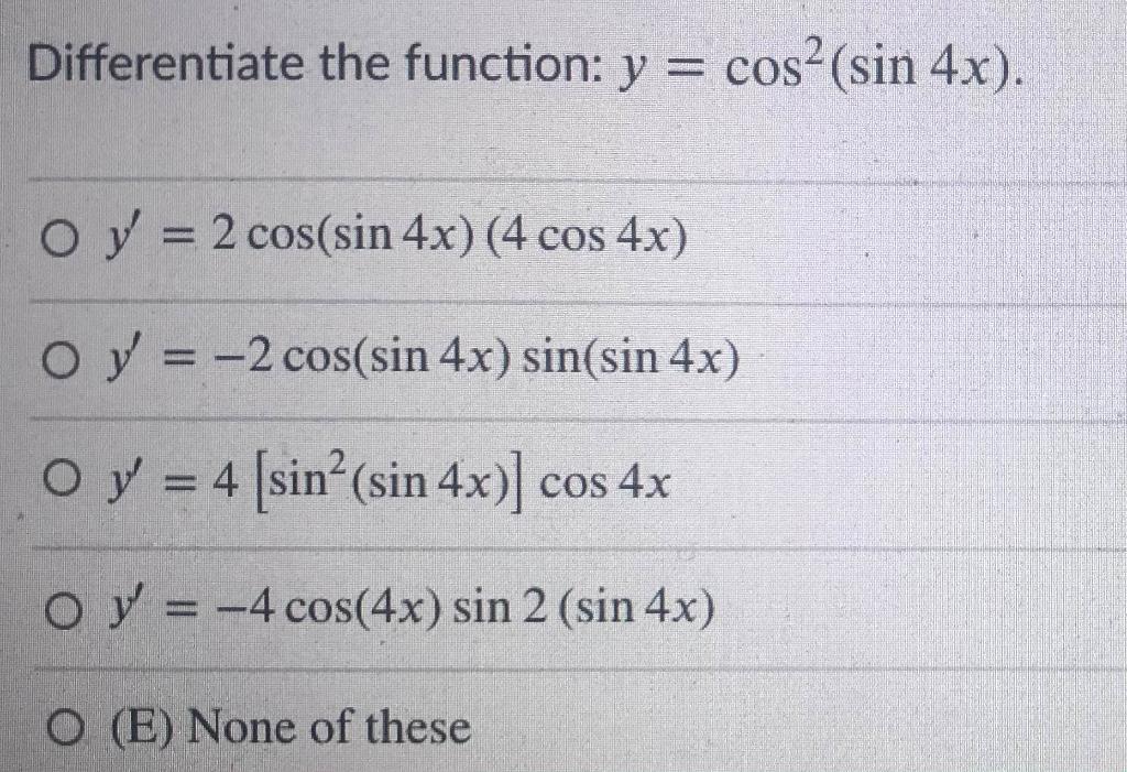 cos power 4 x differentiation