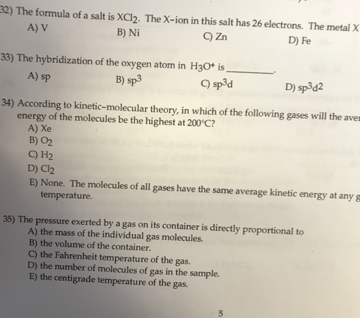 Solved 32) The formula of a salt is XC12. The X-ion in this | Chegg.com