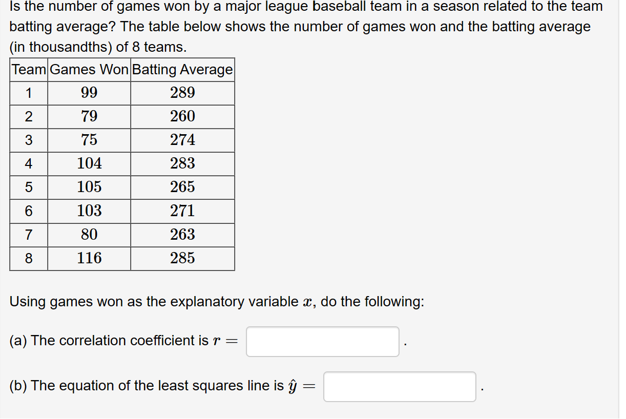 Solved Is the number of games won by a major league baseball | Chegg.com
