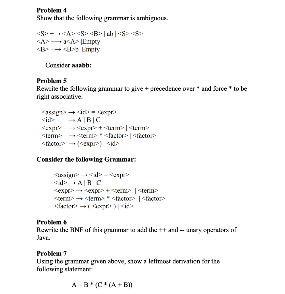 Solved Problem 4 Show That The Following Grammar Is | Chegg.com