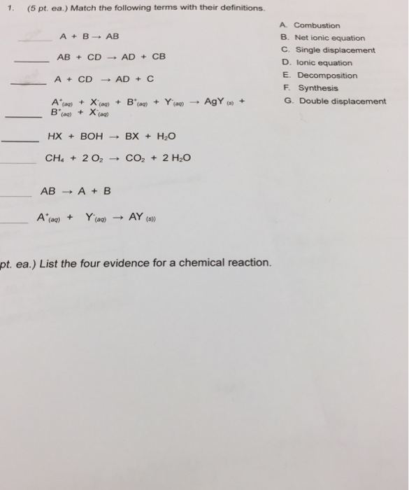 Solved 1. (5 pt. ea.) Match the following terms with their | Chegg.com