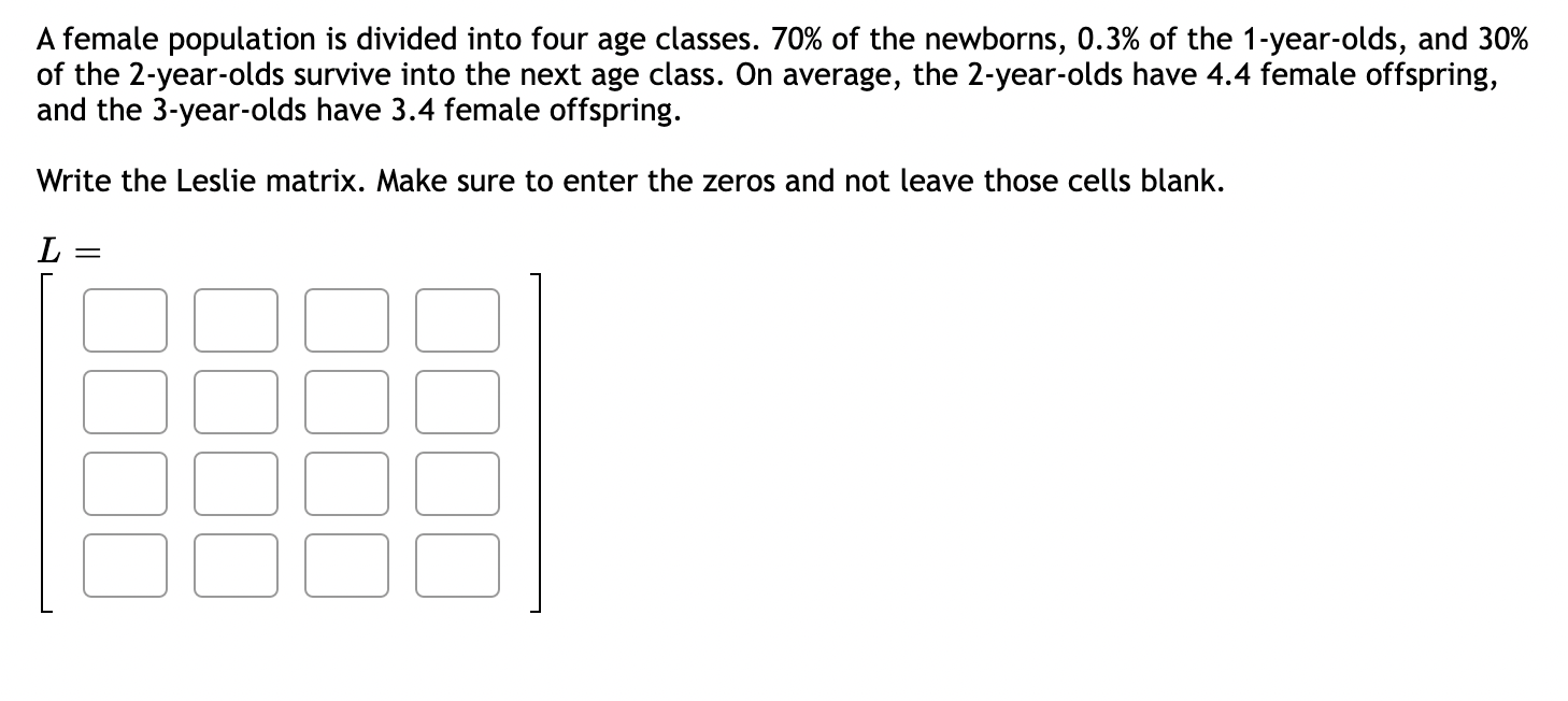 Solved A female population is divided into four age classes. | Chegg.com