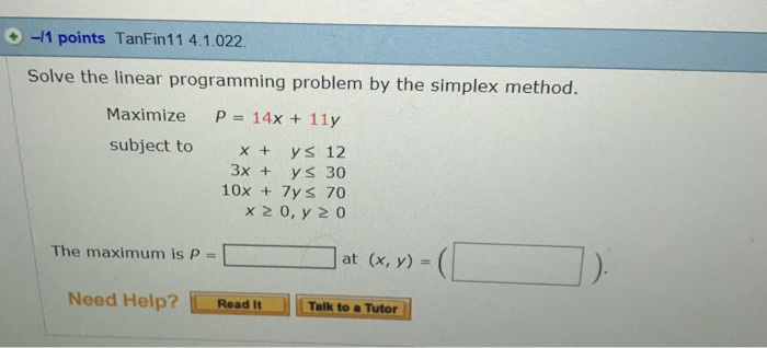 Solved 1 points TanFin12 3.3.026. Solve the linear | Chegg.com