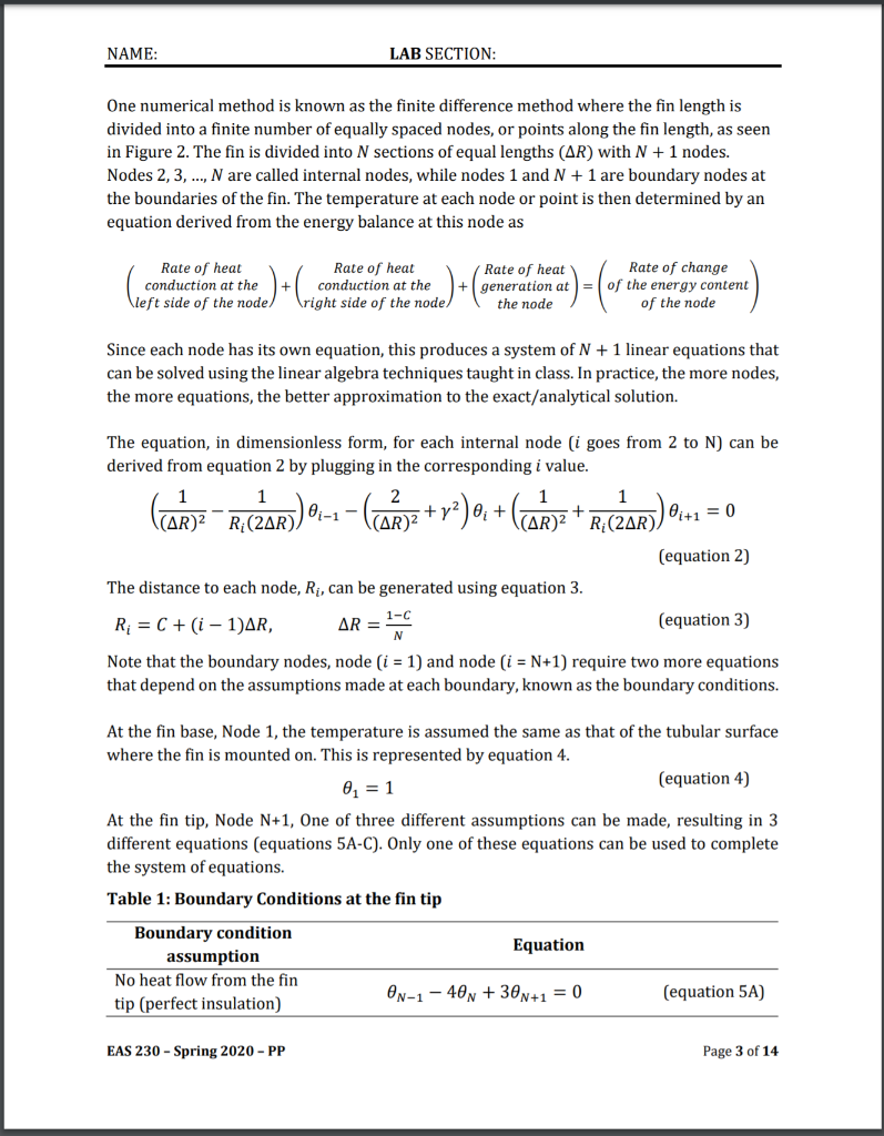 NAME: LAB SECTION: Numerical Analysis of Annular | Chegg.com