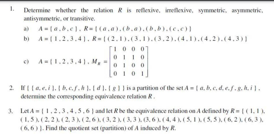 Solved 1 Determine Whether The Relation R Is Reflexive Chegg Com