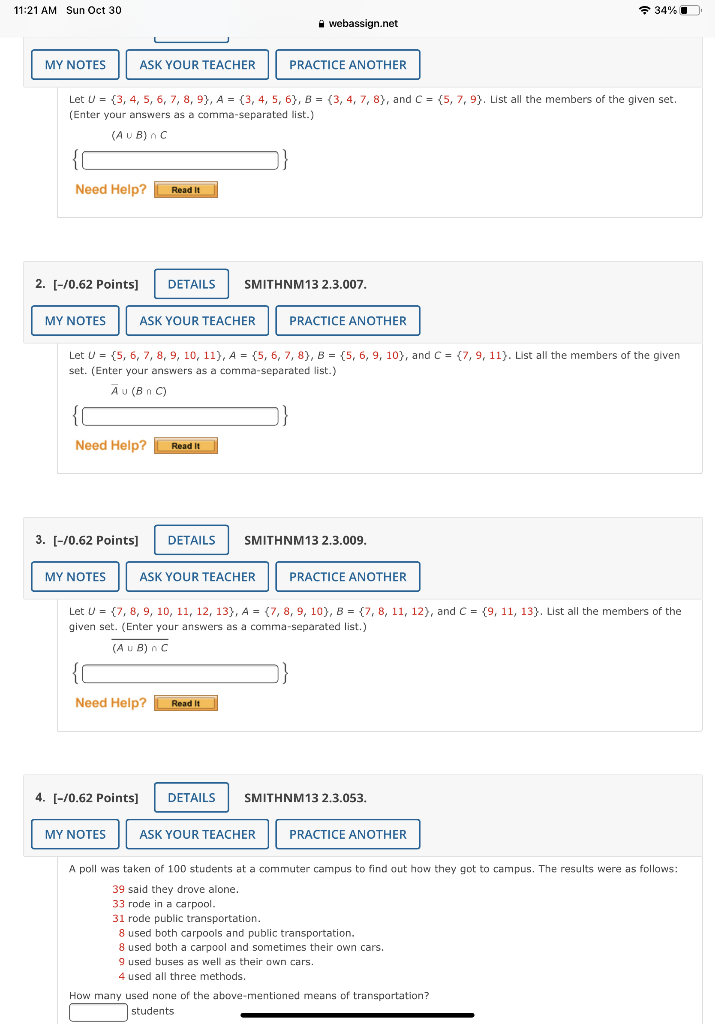 Solved Let U={3,4,5,6,7,8,9},A={3,4,5,6},B={3,4,7,8}, And | Chegg.com