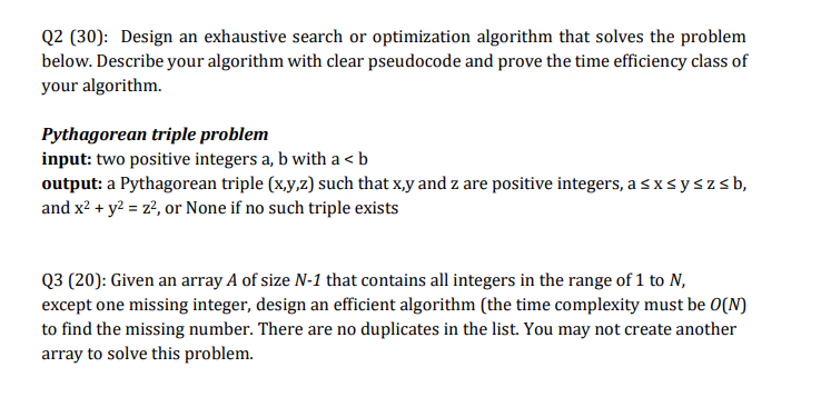 Solved Q2 (30): Design an exhaustive search or optimization | Chegg.com