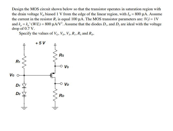 Solved Design the MOS circuit shown below so that the | Chegg.com