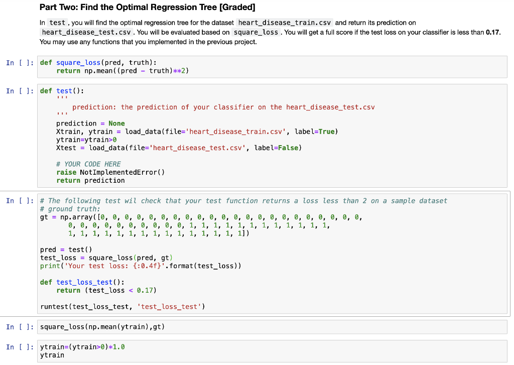 Part Two: Find the Optimal Regression Tree In test, | Chegg.com