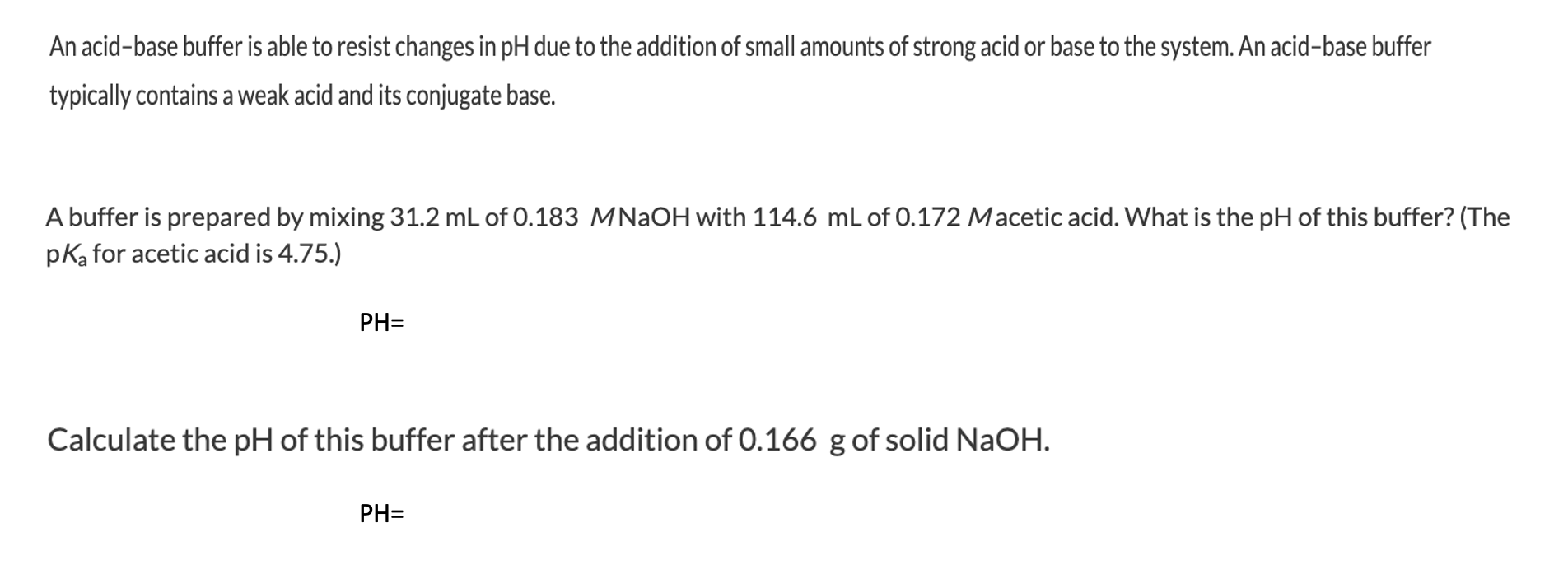 Solved An acidbase buffer is able to resist changes in pH