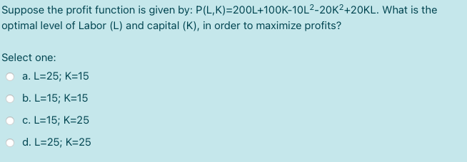 Solved Suppose the profit function is given by: | Chegg.com