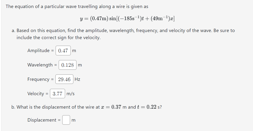 Solved The equation of a particular wave travelling along a | Chegg.com