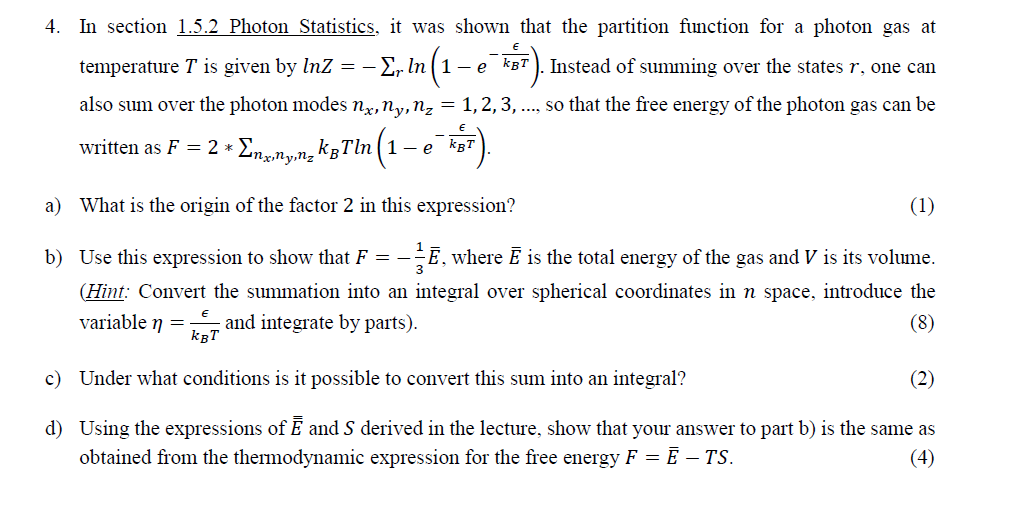 Solved 4. In section 1.5.2 Photon Statistics, it was shown | Chegg.com