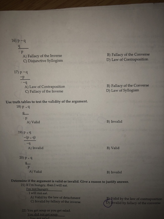 Solved 16) Pq A) Fallacy of the Inverse C) Disjunctive | Chegg.com