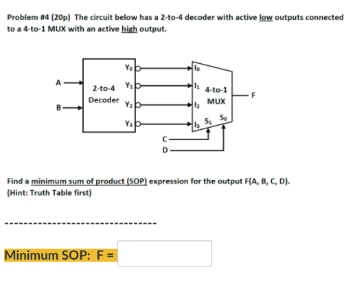 Solved Problem #4 (20p) The circuit below has a 2-to-4 | Chegg.com