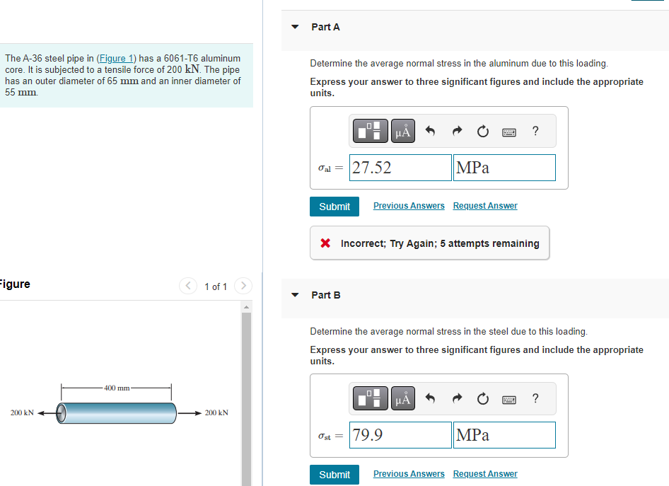 Solved The A-36 steel pipe in (Figure 1) has a 6061-T6 | Chegg.com