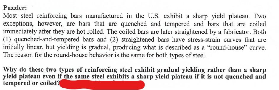 Solved Puzzler: Most Steel Reinforcing Bars Manufactured In | Chegg.com